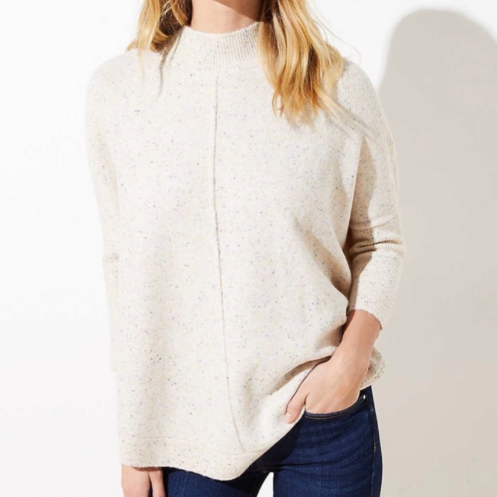 LOFT Flecked Mock Neck Poncho Sweater New with Tag